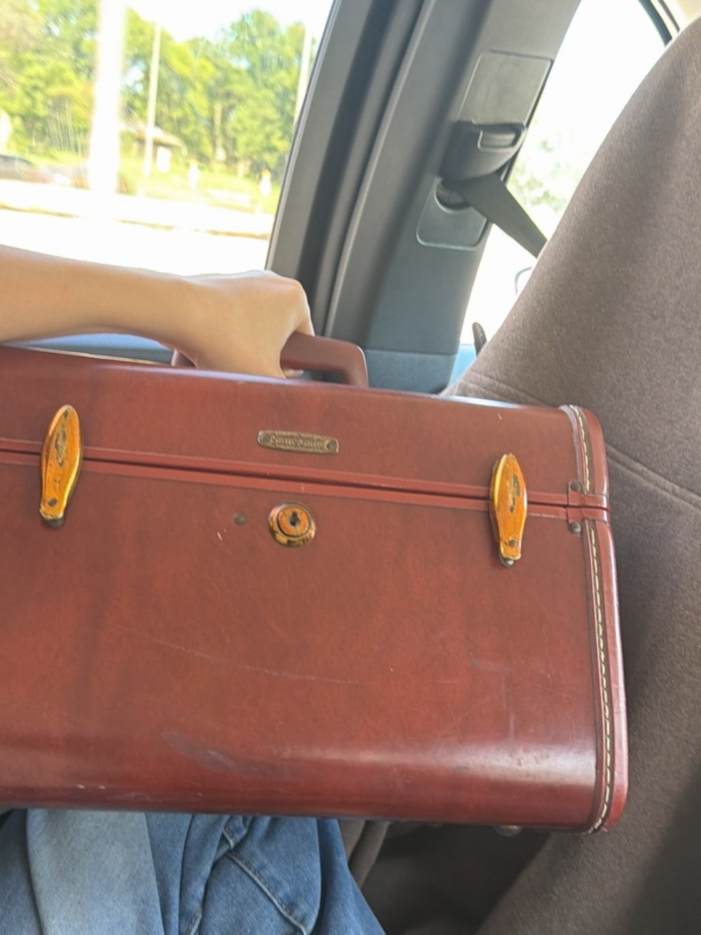 Samsonite Vintage Leather Cosmetic Case in Deep Brown with Tan Accents
